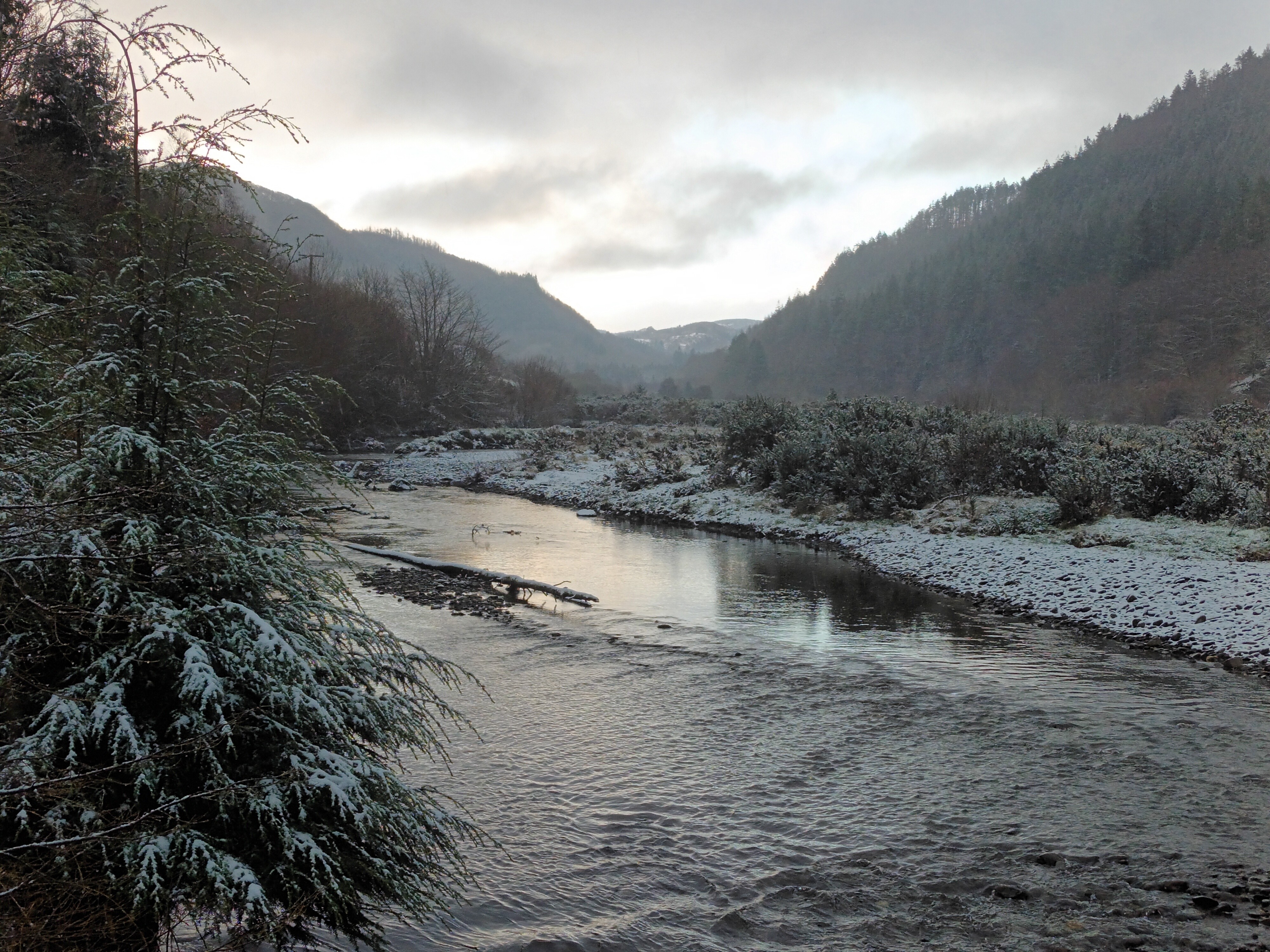 Spring light over the Ystwyth Valley with soft greens